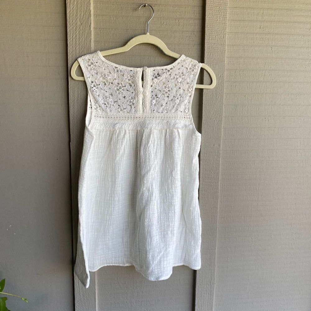 NWT - Max Studio Sleeveless Crochet Lace Cotton Gauze Woven White Top Size: S - Picture 4 of 10
